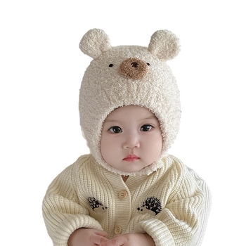 Plišana kapa za bebe s zaštitom uha – kupolasta pletena kapa za zimu, protiv vjetra i topla, za dob 6–12 mjeseci i 1–2 godine