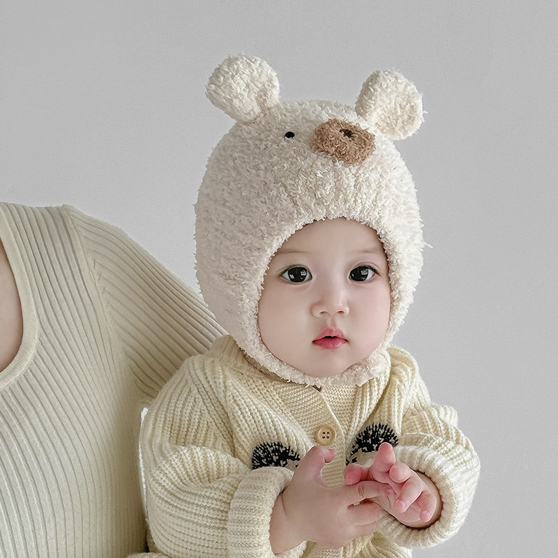 Plišana kapa za bebe s zaštitom uha – kupolasta pletena kapa za zimu, protiv vjetra i topla, za dob 6–12 mjeseci i 1–2 godine