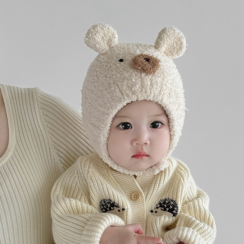 Plišana kapa za bebe s zaštitom uha – kupolasta pletena kapa za zimu, protiv vjetra i topla, za dob 6–12 mjeseci i 1–2 godine