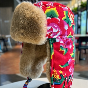 Šešir Lei Feng, etnički stil, velika cvjetna tkanina, zimska deblja fleece, otporna na vjetar, kapa s zaštitom za uši, pamučna kapa za djecu (4–6, 8–10 i preko 10 godina)