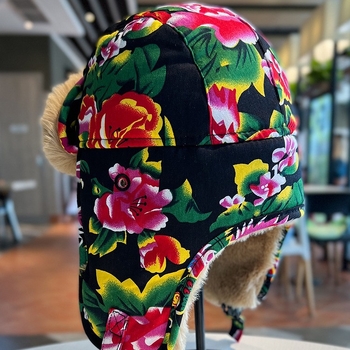 Šešir Lei Feng, etnički stil, velika cvjetna tkanina, zimska deblja fleece, otporna na vjetar, kapa s zaštitom za uši, pamučna kapa za djecu (4–6, 8–10 i preko 10 godina)