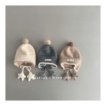 Pletena zimska kapa za djecu: zaštita za uši, traka sa zvjezdicom, kupolasti oblik, akrilna vlakna, tie-dye (uzrast 6-12 mjeseci do 4 godine)
