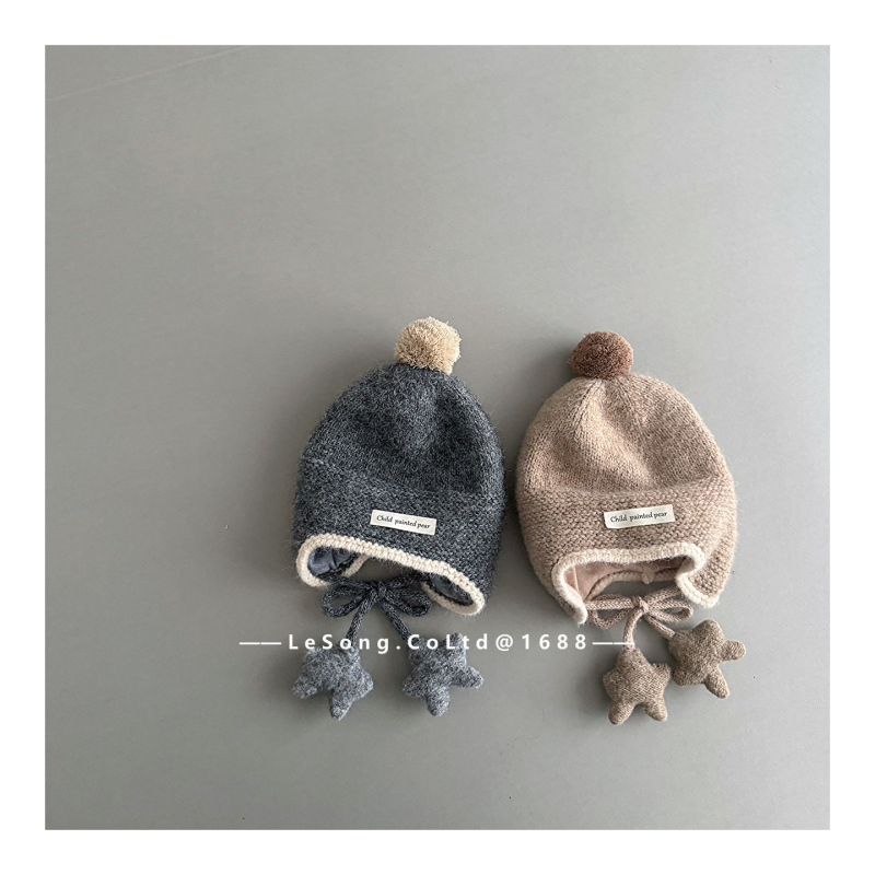 Pletena zimska kapa za djecu: zaštita za uši, traka sa zvjezdicom, kupolasti oblik, akrilna vlakna, tie-dye (uzrast 6-12 mjeseci do 4 godine)