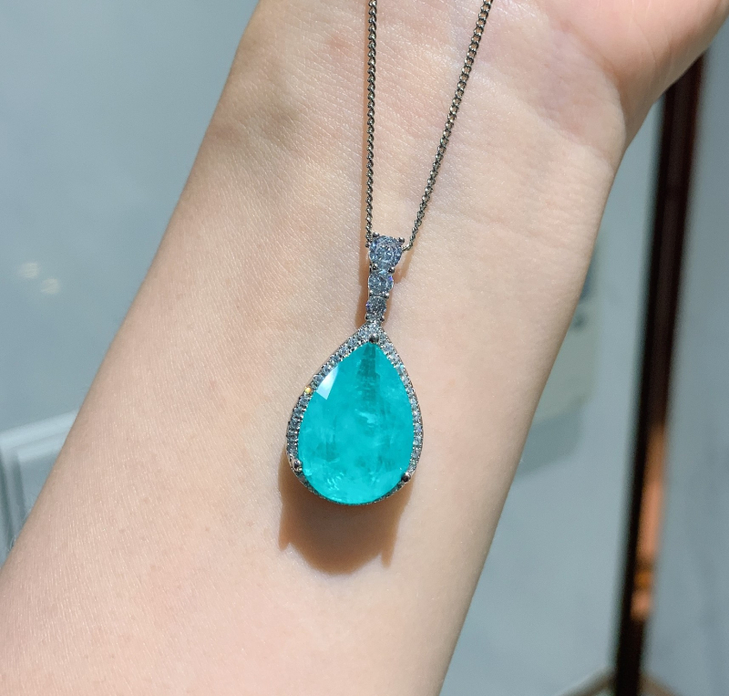 Set nakita: ogrlica, naušnice, narukvica i prsten s privjeskom od simuliranog Paraiba kamena, geometrijski uzorak, pozlaćeni bakar, ženski jednostavan stil