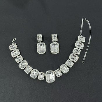 Komplet nakita: naušnice i ogrlica s rhinestones, elektroplirano završno obrađivanje, običan lanac, privjesak od rhinestones