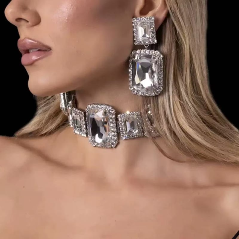 Komplet nakita: naušnice i ogrlica s rhinestones, elektroplirano završno obrađivanje, običan lanac, privjesak od rhinestones