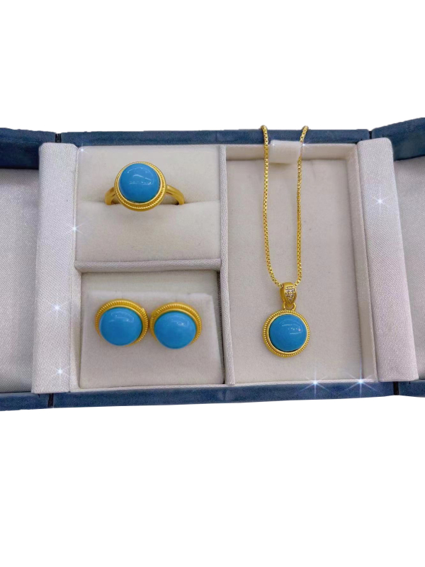 Turkizni set nakita: ugrađeni kristali, zmijska lančana, naušnice + ogrlica + narukvica, motiv zodijaka, originalni dizajn