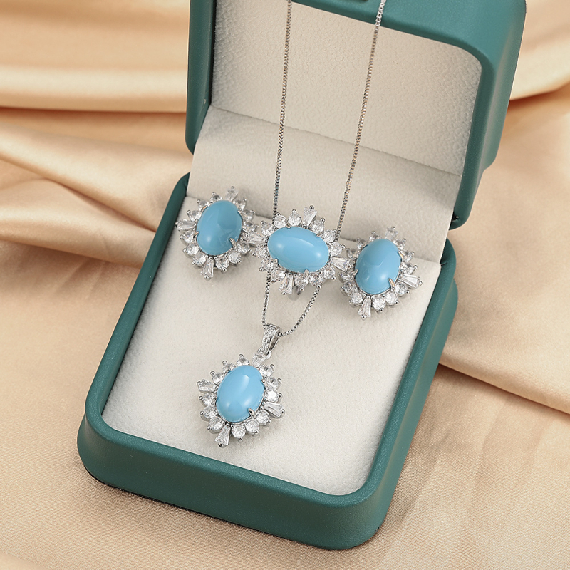 Paraiba plavi cirkon imitacijski set nakita – vintage euro-američki stil, privjesak, prsten, naušnice