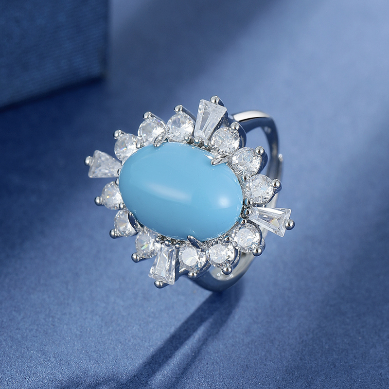 Paraiba plavi cirkon imitacijski set nakita – vintage euro-američki stil, privjesak, prsten, naušnice