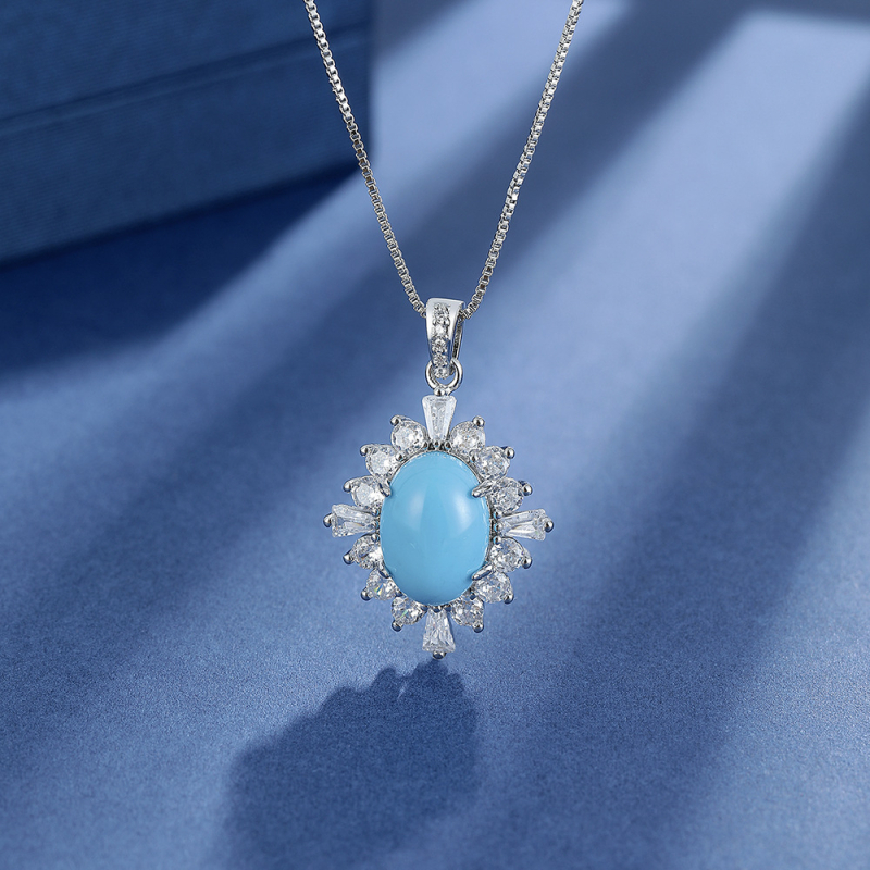 Paraiba plavi cirkon imitacijski set nakita – vintage euro-američki stil, privjesak, prsten, naušnice
