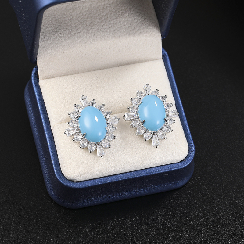 Paraiba plavi cirkon imitacijski set nakita – vintage euro-američki stil, privjesak, prsten, naušnice