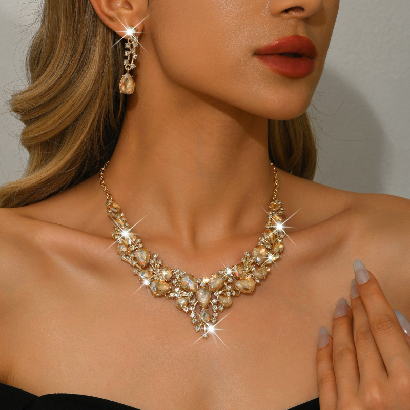 Set ogrlice i naušnica, bakar, elektroplatina, privjesak Rhinestone, lančić kandžama, uzorak zvijezde/sunce i mjesec/oblaci/svemir
