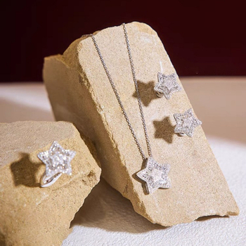 Csillag alakú topáz ékszerszett nőknek – fülbevaló és nyaklánc, réz beépítés, elektroplattált