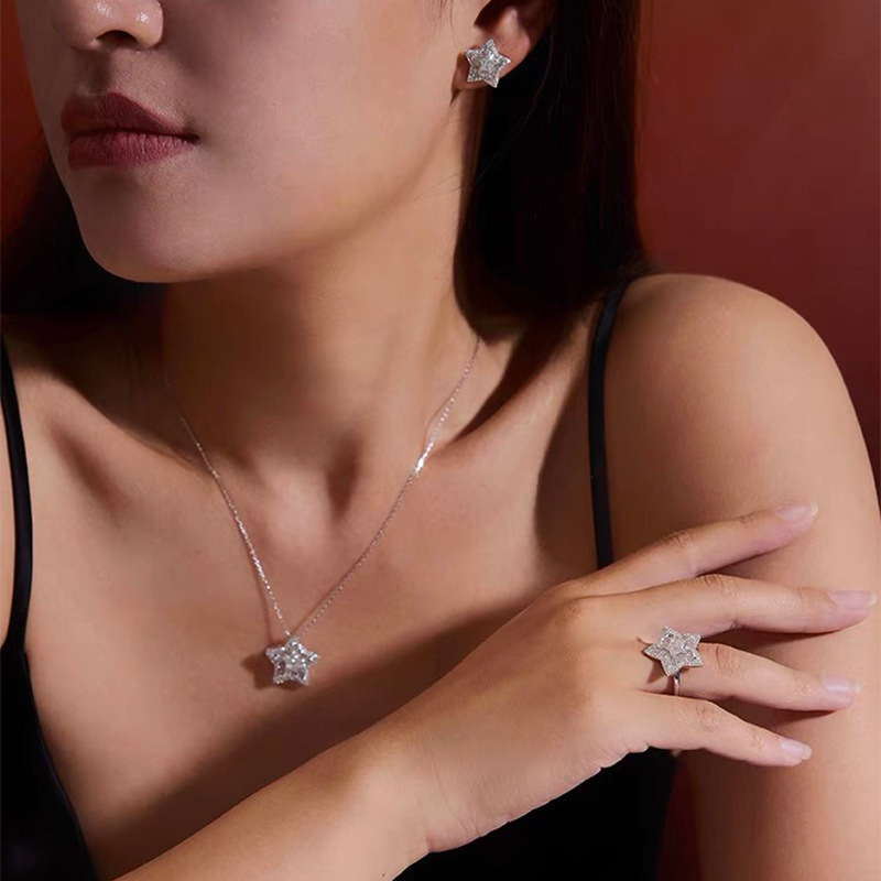 Csillag alakú topáz ékszerszett nőknek – fülbevaló és nyaklánc, réz beépítés, elektroplattált