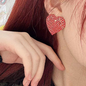 Cercei inimă din rhinestone, știft din argint 925, montură diamantată