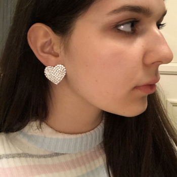 Cercei inimă din rhinestone, știft din argint 925, montură diamantată