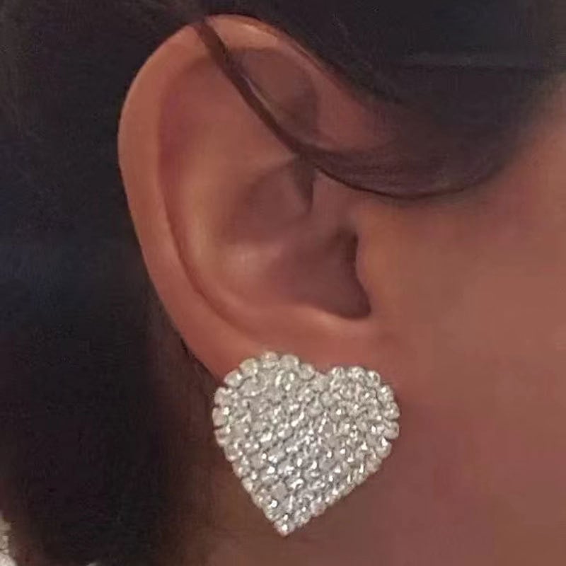 Cercei inimă din rhinestone, știft din argint 925, montură diamantată