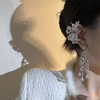Cercei de mireasă cu franjuri din cristale – lucrate manual din aliaj, Ruoyang, stil floral, placare electrolitică, pentru femei