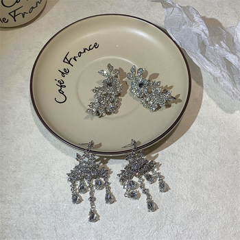 Cercei de mireasă cu franjuri din cristale – lucrate manual din aliaj, Ruoyang, stil floral, placare electrolitică, pentru femei