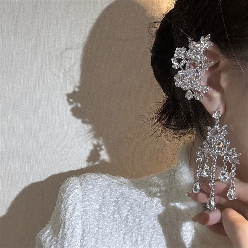 Cercei de mireasă cu franjuri din cristale – lucrate manual din aliaj, Ruoyang, stil floral, placare electrolitică, pentru femei