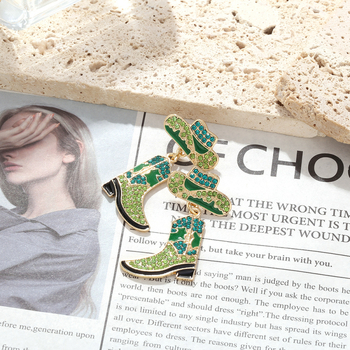 Fém fülbevalók gyémántos mintával, Western cowboy kalap és csizma motívummal, nőknek