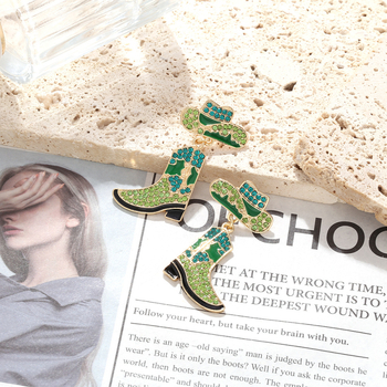 Fém fülbevalók gyémántos mintával, Western cowboy kalap és csizma motívummal, nőknek