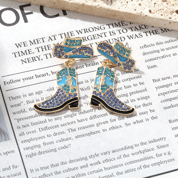 Fém fülbevalók gyémántos mintával, Western cowboy kalap és csizma motívummal, nőknek