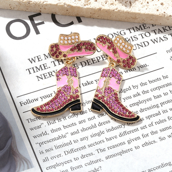 Fém fülbevalók gyémántos mintával, Western cowboy kalap és csizma motívummal, nőknek