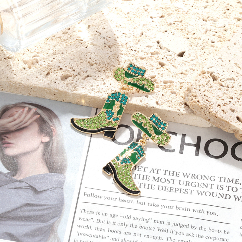 Fém fülbevalók gyémántos mintával, Western cowboy kalap és csizma motívummal, nőknek