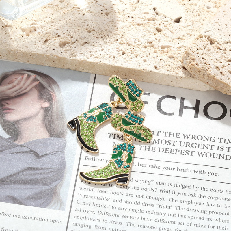 Fém fülbevalók gyémántos mintával, Western cowboy kalap és csizma motívummal, nőknek