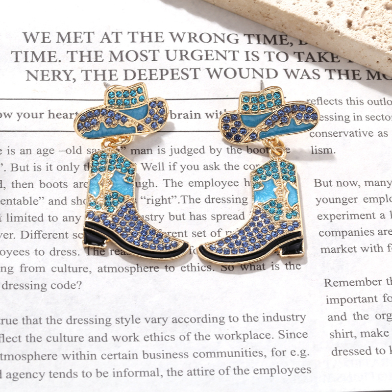 Fém fülbevalók gyémántos mintával, Western cowboy kalap és csizma motívummal, nőknek