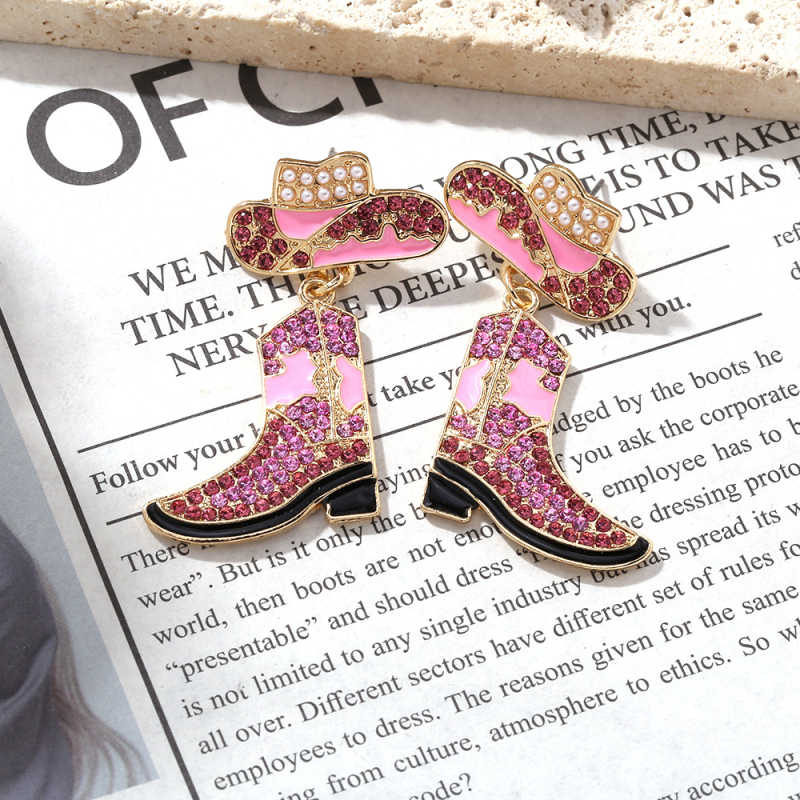 Fém fülbevalók gyémántos mintával, Western cowboy kalap és csizma motívummal, nőknek