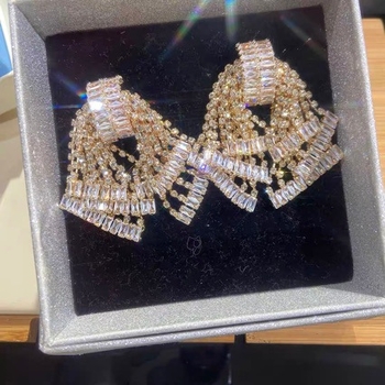 Cercei cu funda în formă de papion și design geometric, bază din cupru placat cu aur, electroplating, știft din argint 925, stil lux lejer