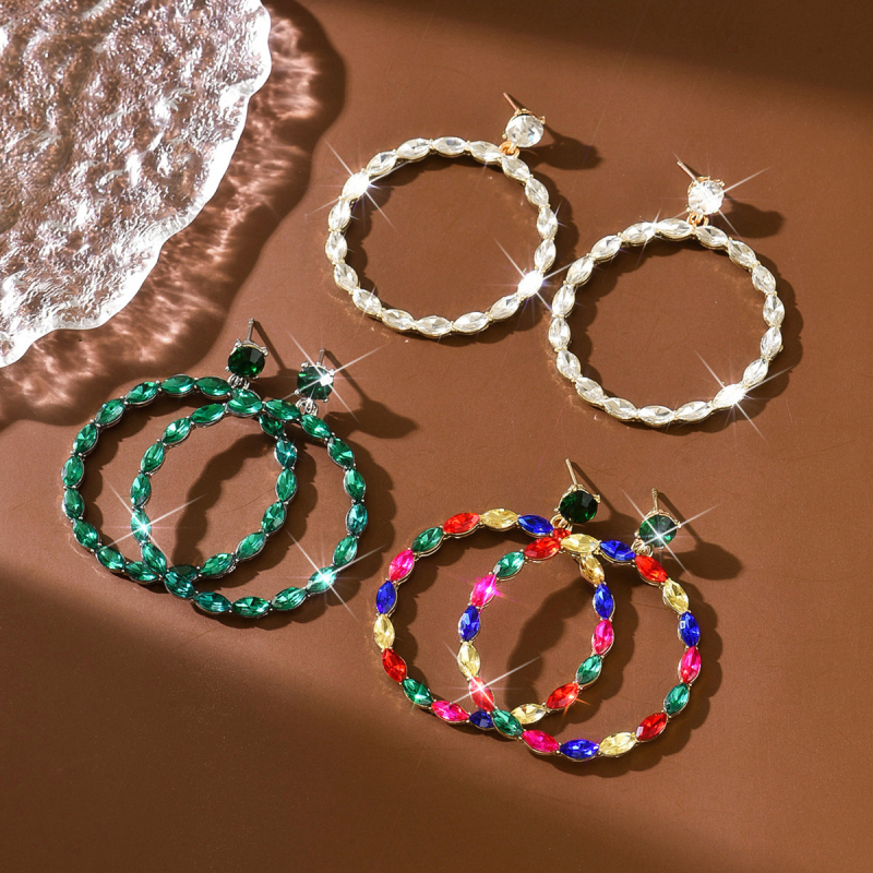 Cercei – Cercuri geometrice cu cristale, din aliaj, tijă din oțel inoxidabil, placare electrolitică