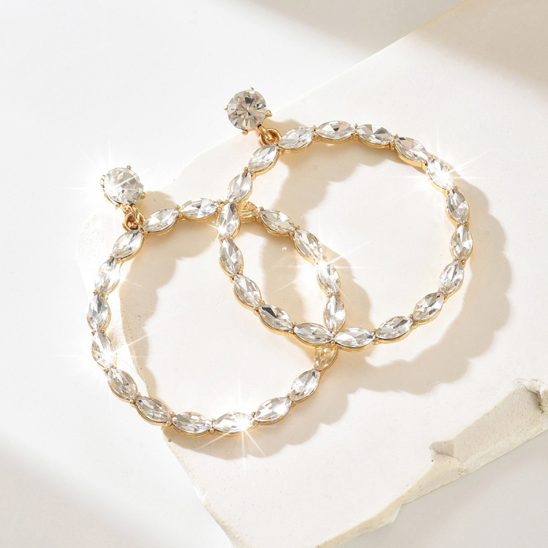 Cercei – Cercuri geometrice cu cristale, din aliaj, tijă din oțel inoxidabil, placare electrolitică