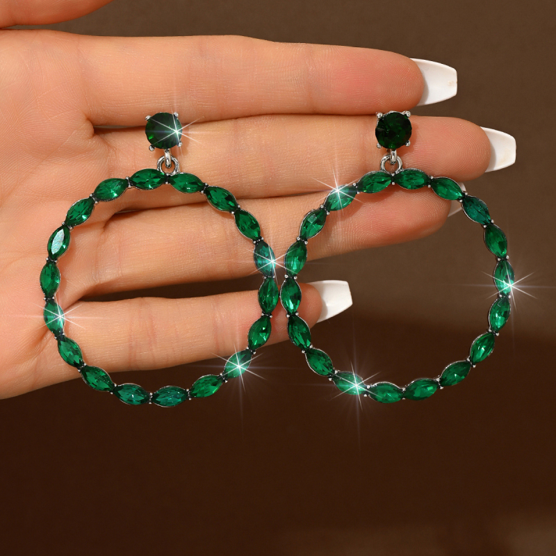 Cercei – Cercuri geometrice cu cristale, din aliaj, tijă din oțel inoxidabil, placare electrolitică