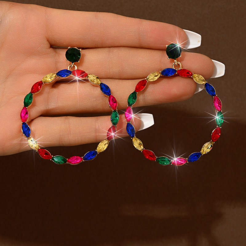 Cercei – Cercuri geometrice cu cristale, din aliaj, tijă din oțel inoxidabil, placare electrolitică