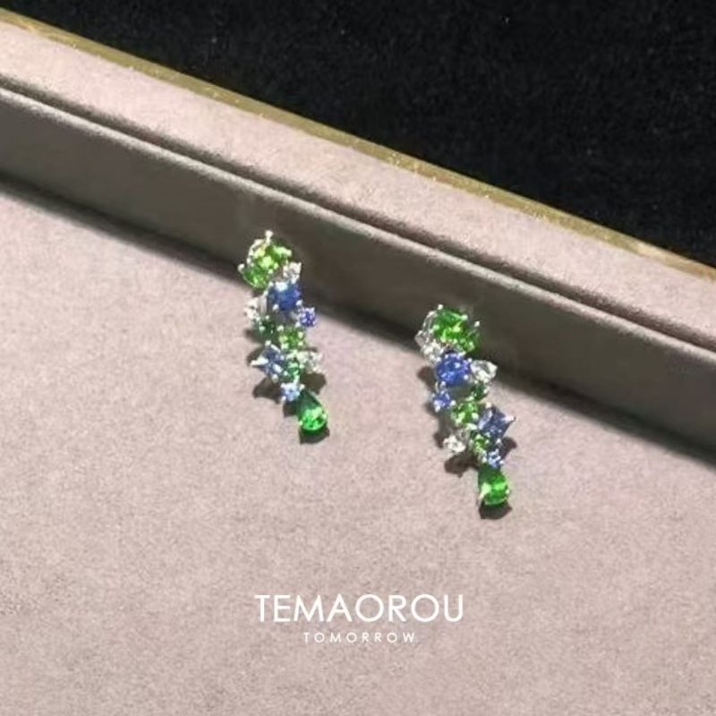 Set de bijuterii din trei piese: rhinestones verzi-azurii, geometrice, multistrat, aliaj, 41–50 cm