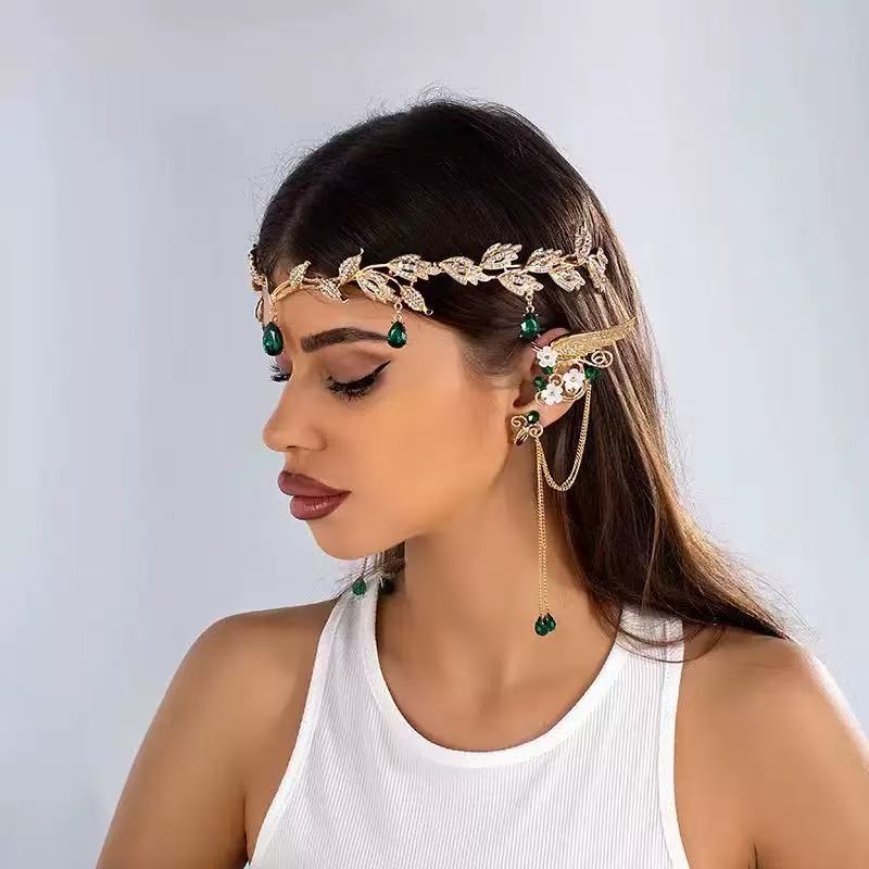 Set diadema za kosu s kapljicama rhinestona i naušnicama - cinkova zlitina, ručno izrađeno, originalni dizajn