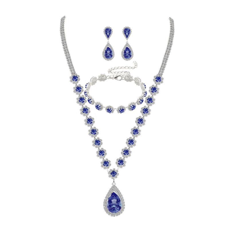 Set de bijuterii cu rhinestone pentru mireasă: Colier, Cercei în formă de picătură și brățară (Material: Rhinestone; Formă: Picătură; Lanț: Lanț normal; Brand: Lichunhua; Sezon: Iarna 2025)