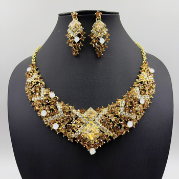 Vjenčani set nakita: naušnice i ogrlica; rhinestones kristali; legura; galvanizirano pokovavanje; lanac tipa O