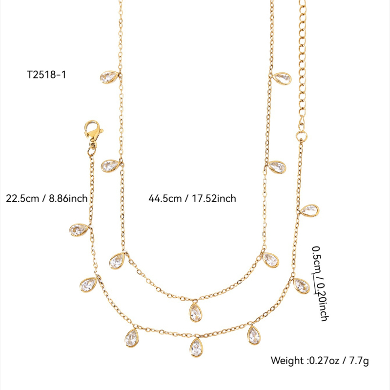 Set ogrlice i narukvice od nehrđajućeg čelika, kapkovitog oblika, s O-lancom, višeslojni, duljina 41–50 cm