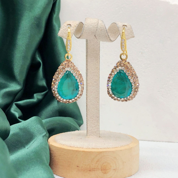 Set nakita: Paraiba materijal, dijamantno postavljen, kapkovitog oblika privjesak, kutija lanac, uključuje naušnice, ogrlicu i prsten