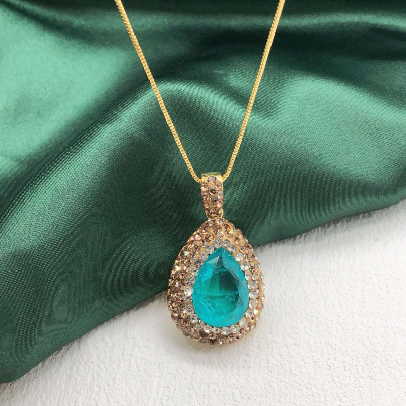 Set nakita: Paraiba materijal, dijamantno postavljen, kapkovitog oblika privjesak, kutija lanac, uključuje naušnice, ogrlicu i prsten