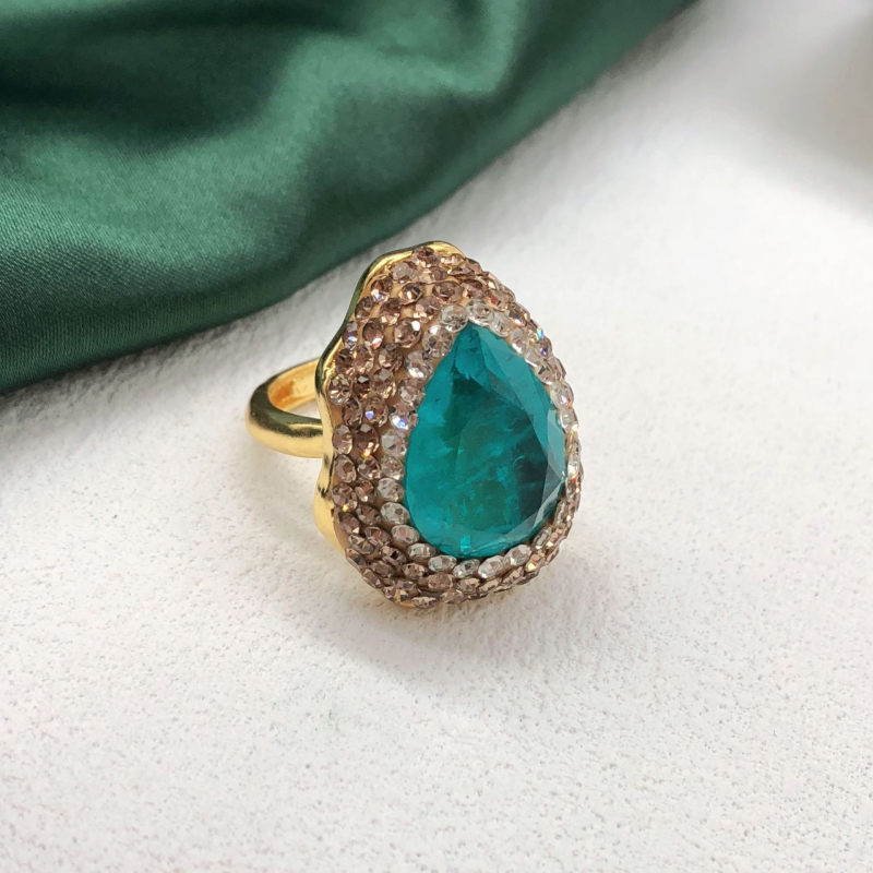 Set nakita: Paraiba materijal, dijamantno postavljen, kapkovitog oblika privjesak, kutija lanac, uključuje naušnice, ogrlicu i prsten