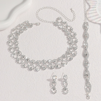 Set ogrlice i naušnica s umjetnim kristalima, Rhinestone privjesak, geometrijski dizajn, twist lanac