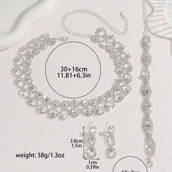 Set ogrlice i naušnica s umjetnim kristalima, Rhinestone privjesak, geometrijski dizajn, twist lanac