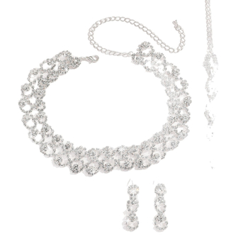 Set ogrlice i naušnica s umjetnim kristalima, Rhinestone privjesak, geometrijski dizajn, twist lanac