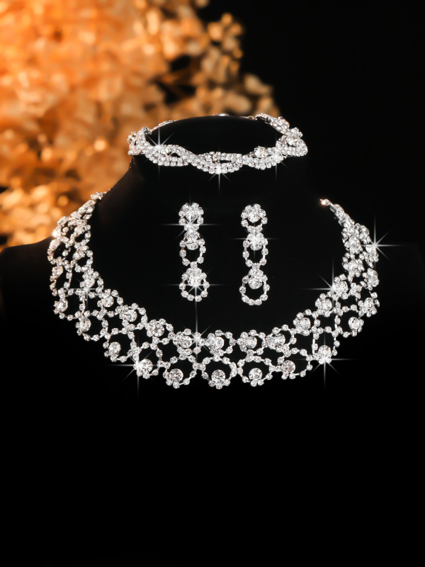 Set ogrlice i naušnica s umjetnim kristalima, Rhinestone privjesak, geometrijski dizajn, twist lanac