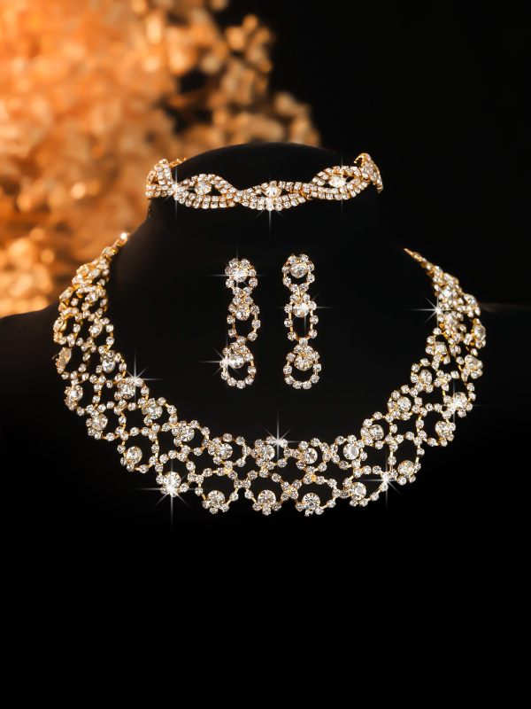 Set ogrlice i naušnica s umjetnim kristalima, Rhinestone privjesak, geometrijski dizajn, twist lanac